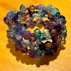 Multicolor glass and gemstone wrap bracelet.